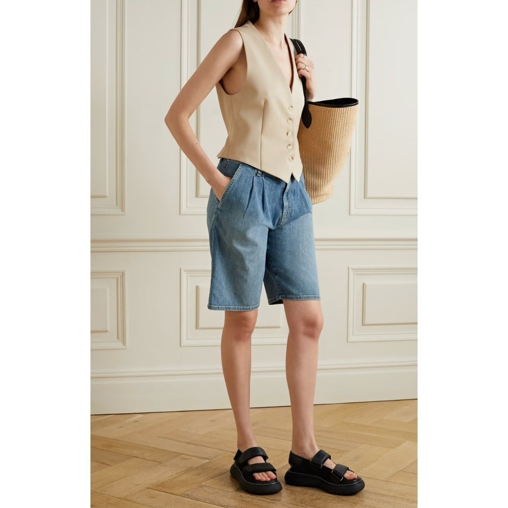 Nili Lotan Women's Faded Wash Julie Trouser Denim Shorts 27